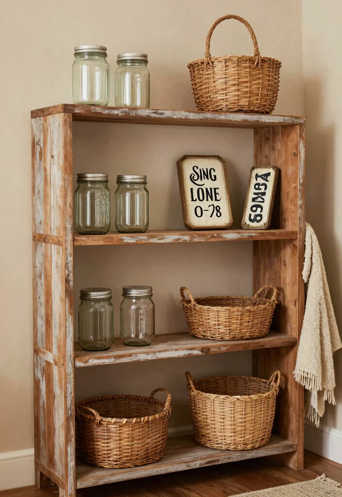 16 Wall Shelf Decor Living Room Ideas: Practical and Chic - 5. Rustic Farmhouse Shelves 1