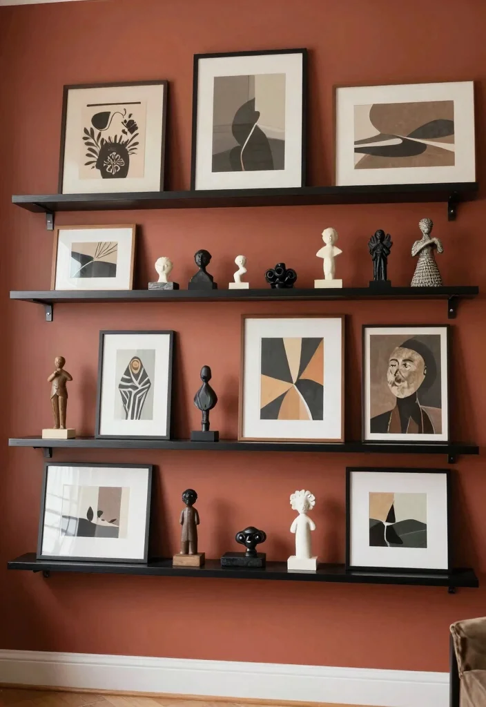 16 Wall Shelf Decor Living Room Ideas: Practical and Chic - 8. Display Shelves for Art 1