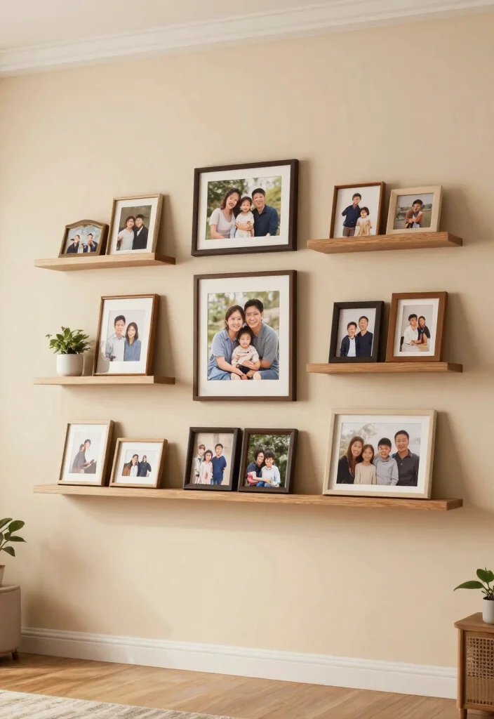 16 Wall Shelf Decor Living Room Ideas: Practical and Chic - 9. Family Photo Gallery 1