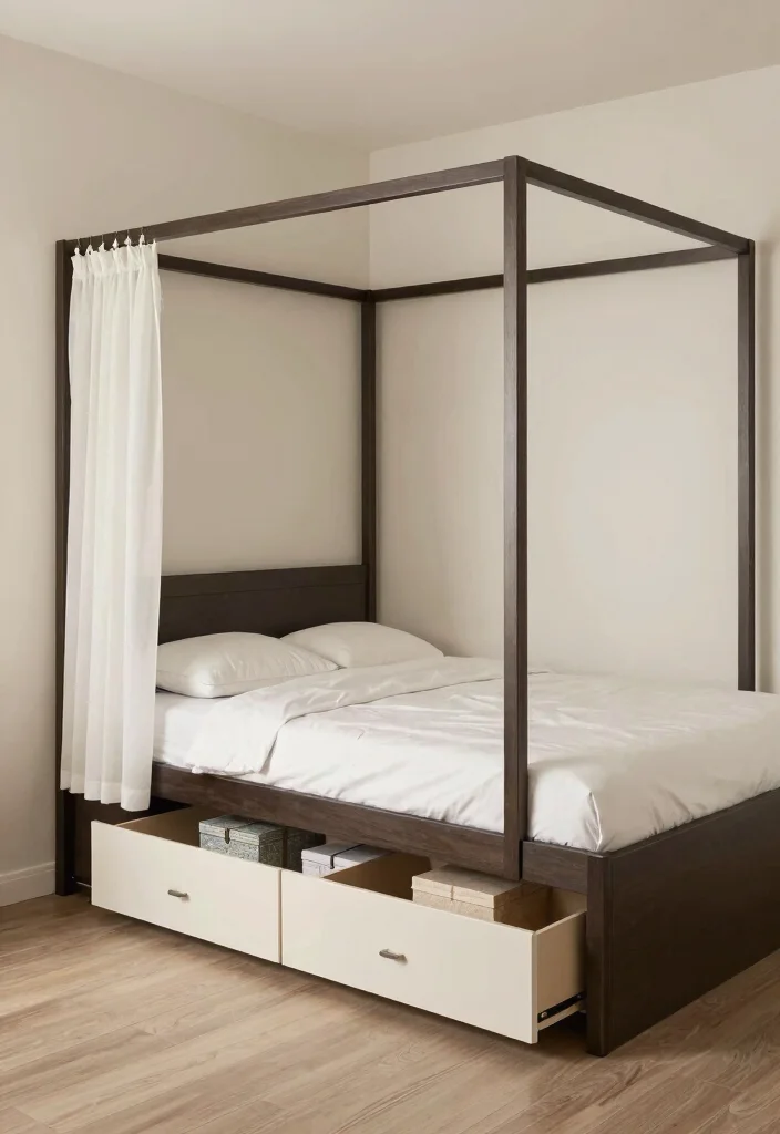 17 Bedroom Ideas Canopy Bed That Feel Dreamy and Elegant - 11. Stylish Storage 1