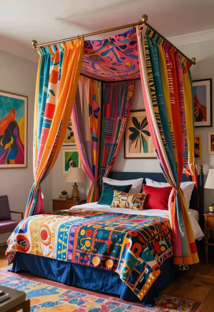 17 Bedroom Ideas Canopy Bed That Feel Dreamy and Elegant - 13. Artistic Touch 1
