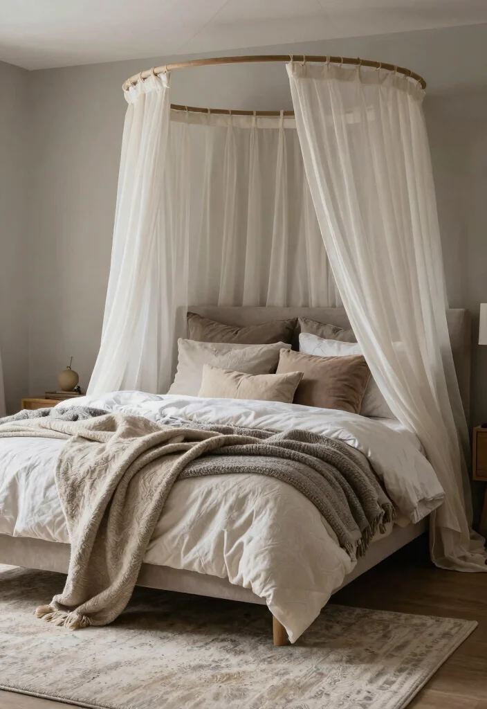 17 Bedroom Ideas Canopy Bed That Feel Dreamy and Elegant - 14. Cozy Textures 1