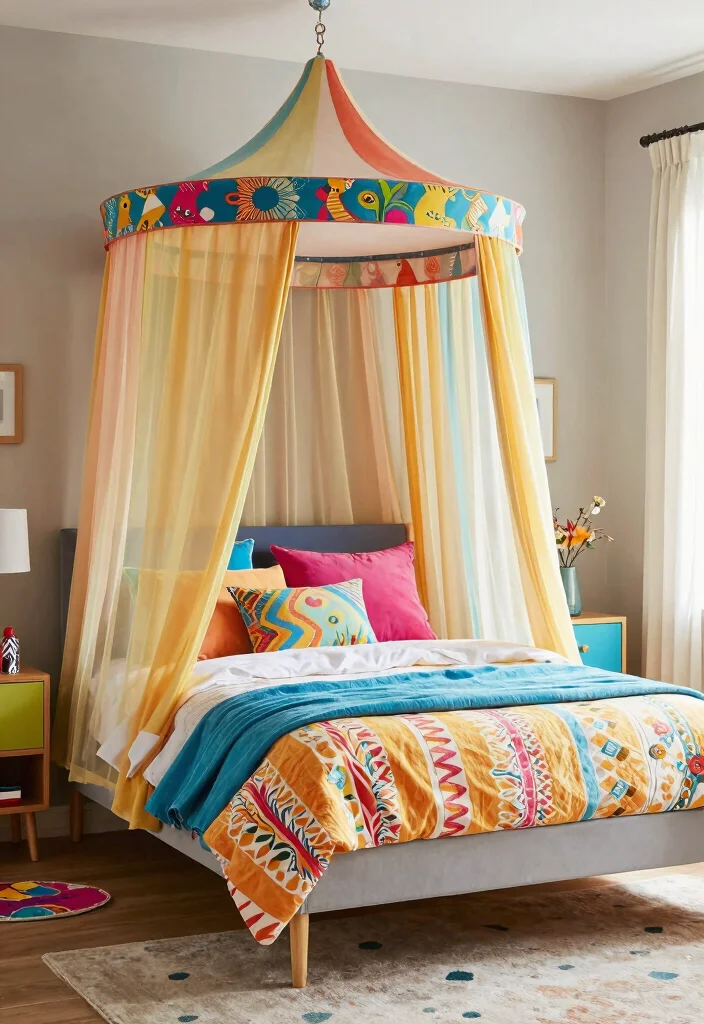17 Bedroom Ideas Canopy Bed That Feel Dreamy and Elegant - 15. Colorful Canopy 1