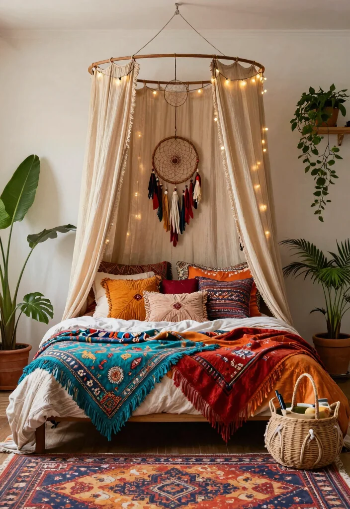 17 Bedroom Ideas Canopy Bed That Feel Dreamy and Elegant - 2. Bohemian Bliss 1