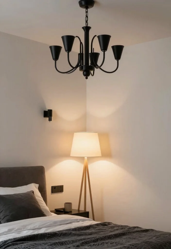 17 Black and Oak Bedroom Ideas: Modern Natural Elegance - 5. Elegant Lighting Options 1