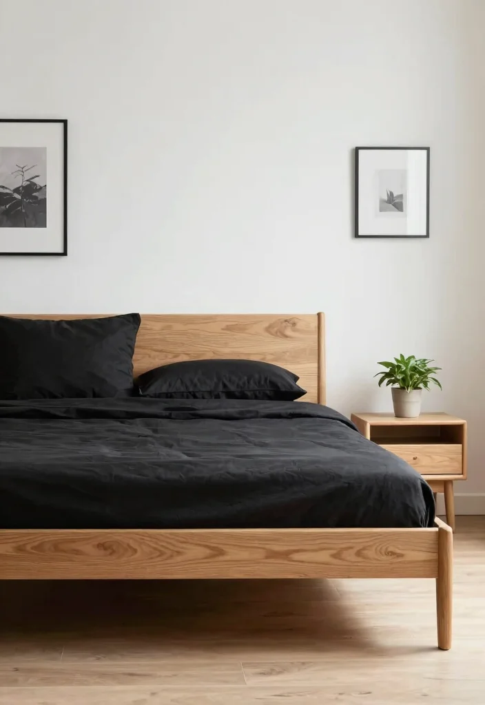 17 Black and Oak Bedroom Ideas: Modern Natural Elegance - 6. Minimalist Decor 1