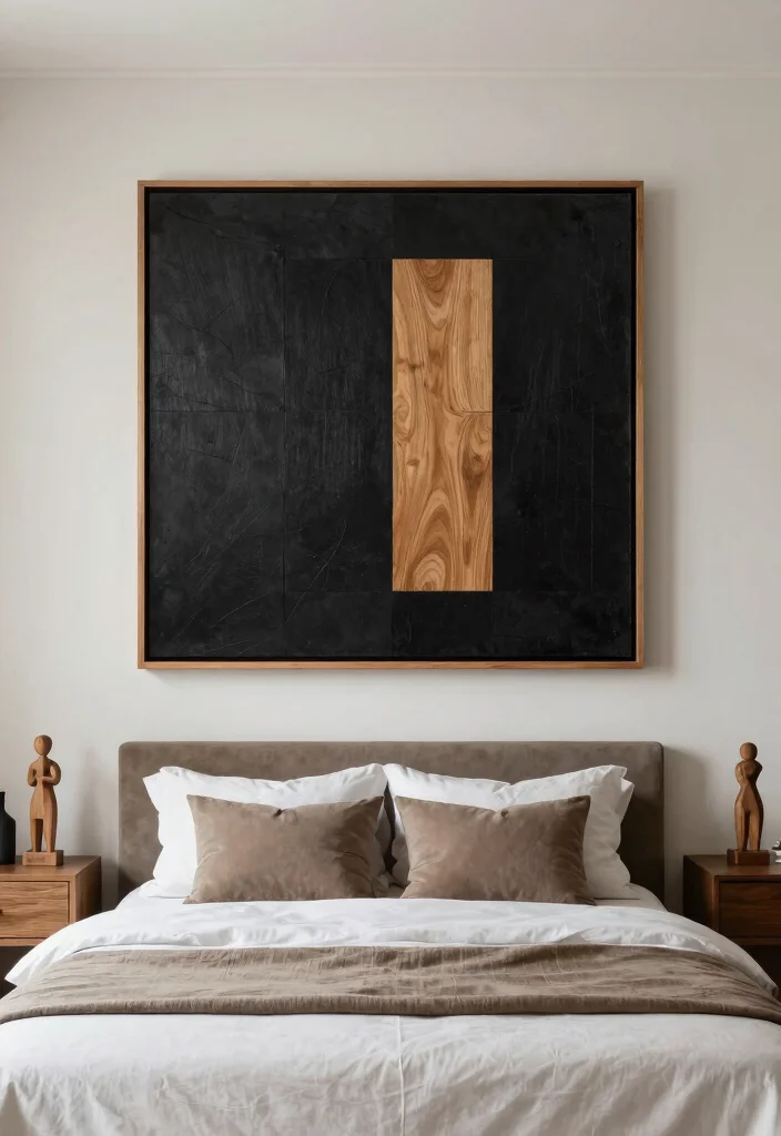 17 Black and Oak Bedroom Ideas: Modern Natural Elegance - 7. Black and Oak Artwork 1