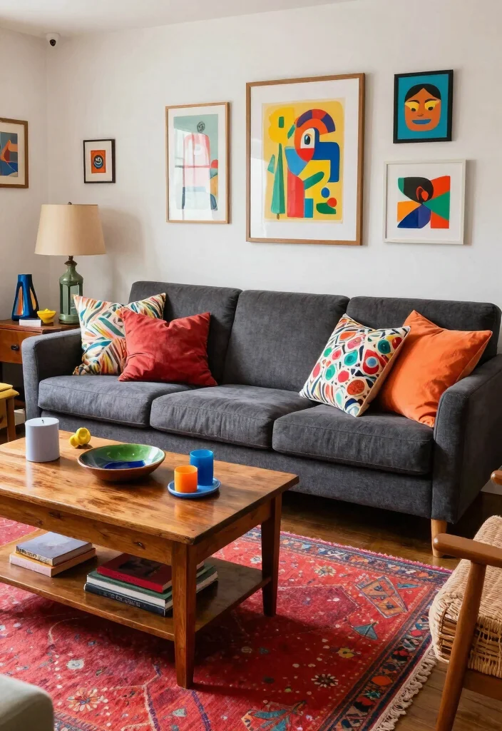 17 Dark Gray Sofa Living Room Ideas Modern and Versatile - 5. Eclectic Mix of Styles 1