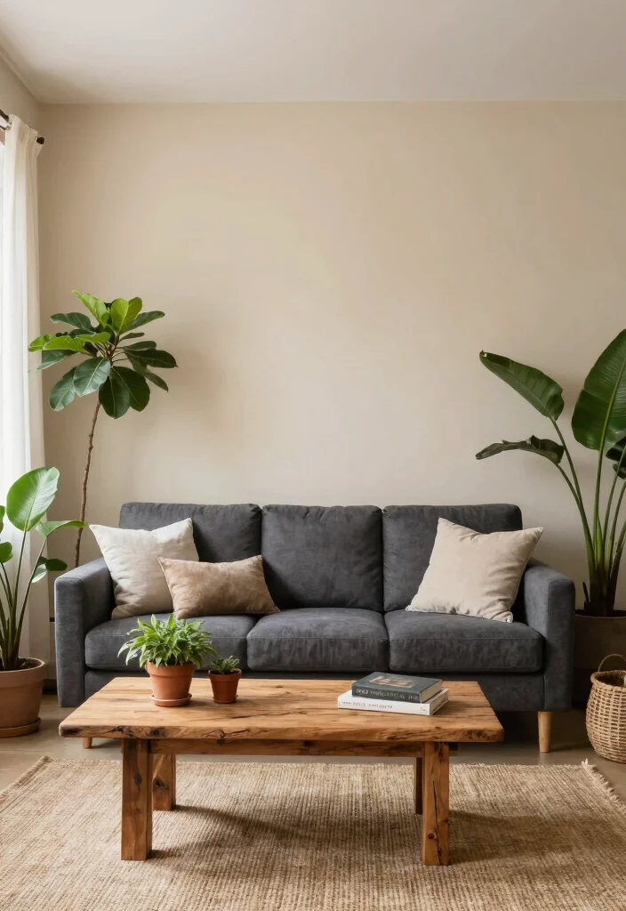 17 Dark Gray Sofa Living Room Ideas Modern and Versatile - 6. Incorporating Natural Elements 1