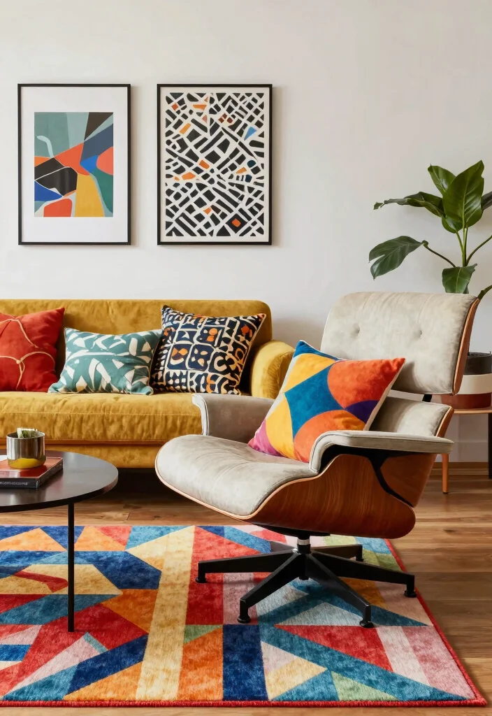 17 Eames Lounge Chair Living Room Ideas: Iconic Modern Comfort - 11. Playful Patterns 1