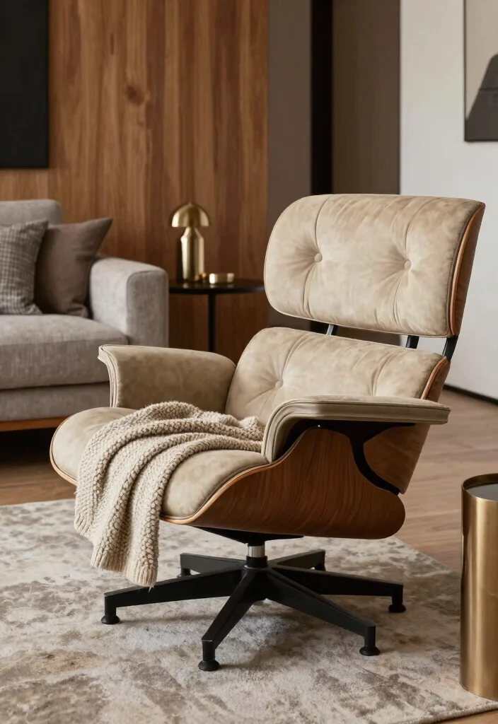 17 Eames Lounge Chair Living Room Ideas: Iconic Modern Comfort - 13. Layered Textures 1