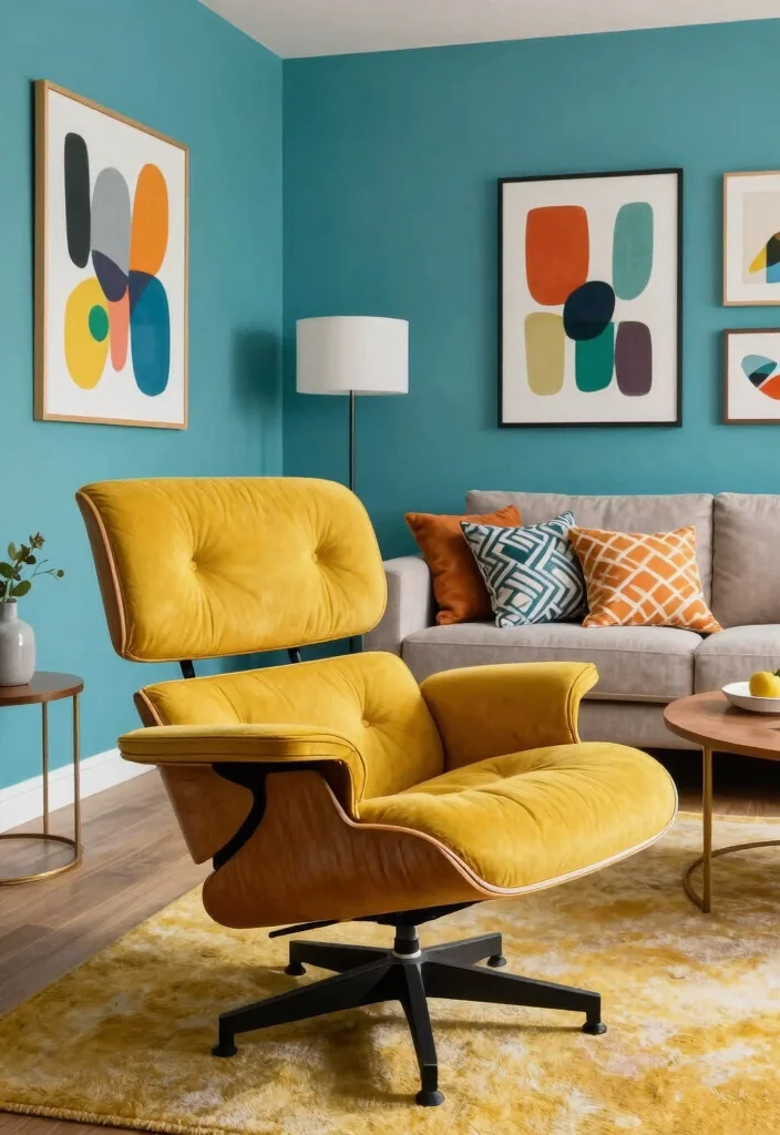 17 Eames Lounge Chair Living Room Ideas: Iconic Modern Comfort - 3. Bold Color Combinations 1
