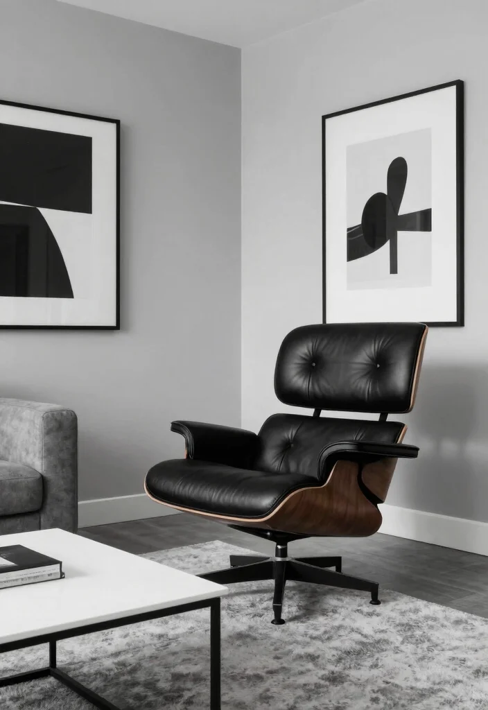 17 Eames Lounge Chair Living Room Ideas: Iconic Modern Comfort - 9. Monochrome Magic 1