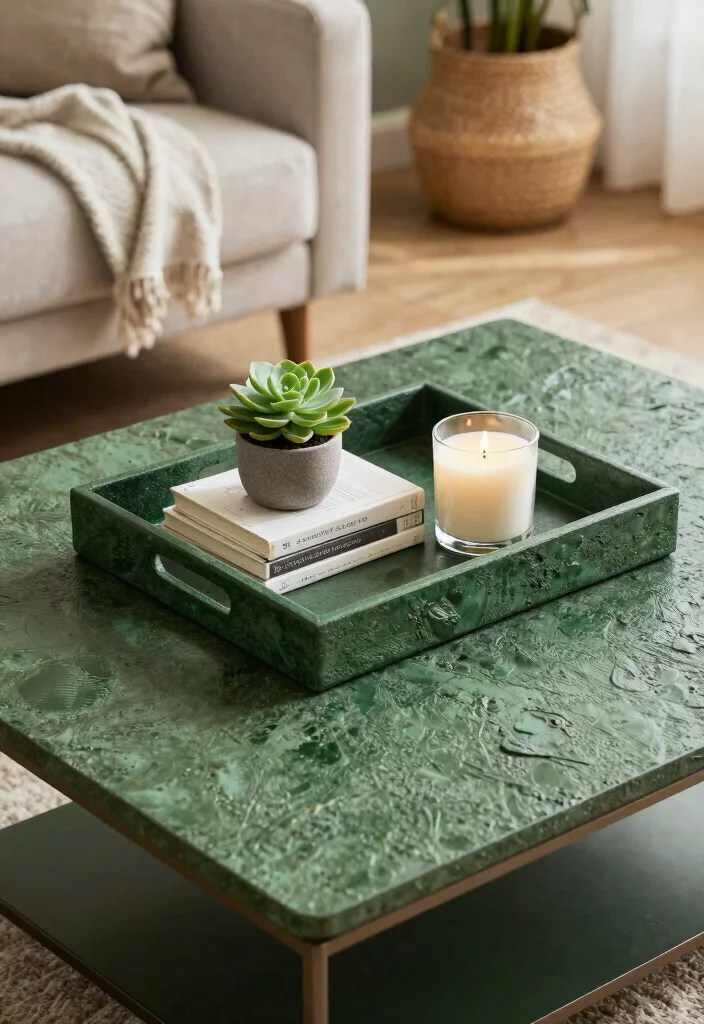17 Forest Green Living Room Decor Ideas Rich Calm and Trendy - 14. Green Decorative Trays 1