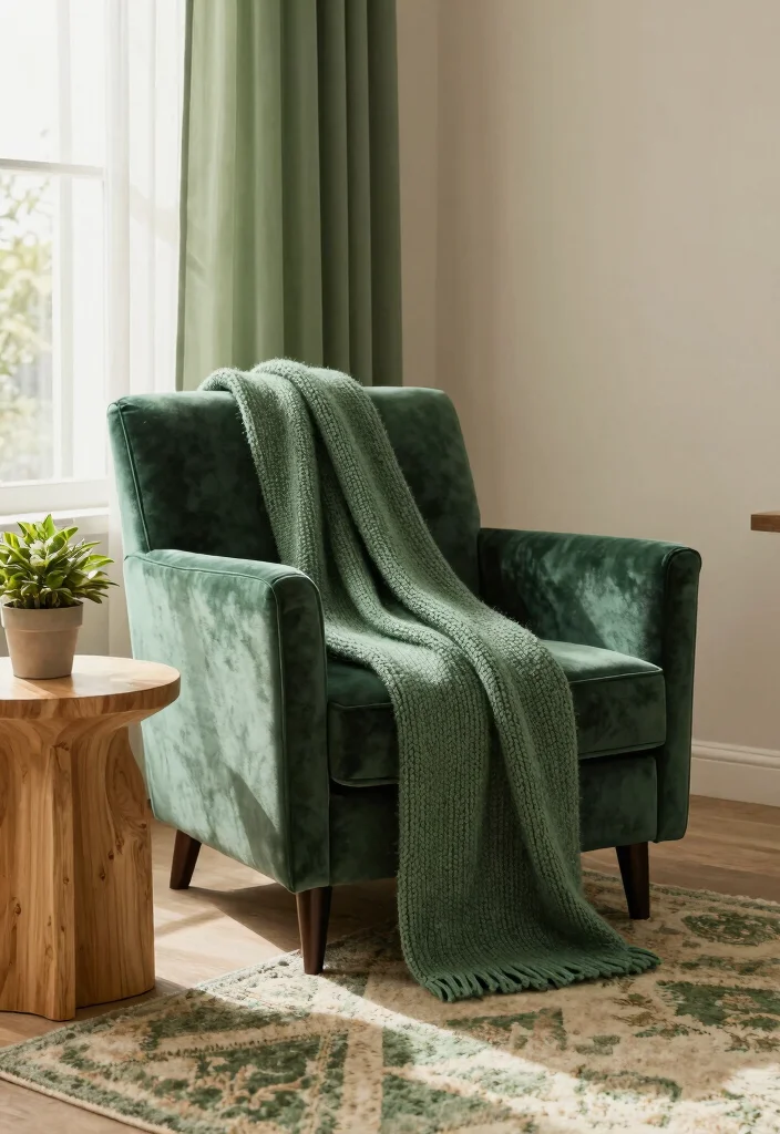 17 Forest Green Living Room Decor Ideas Rich Calm and Trendy - 3. Nature-Inspired Textiles 1