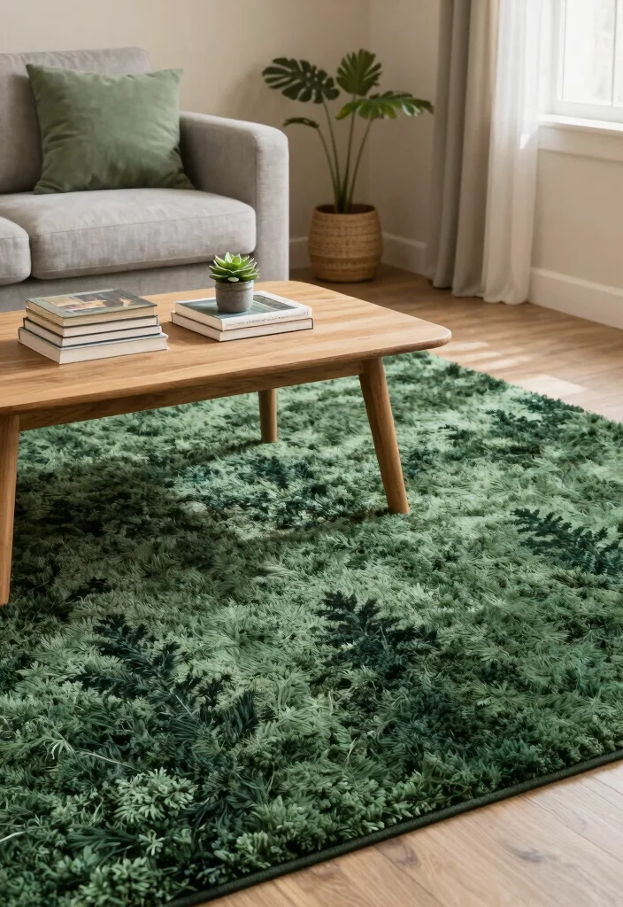 17 Forest Green Living Room Decor Ideas Rich Calm and Trendy - 6. Cozy Green Rugs 1