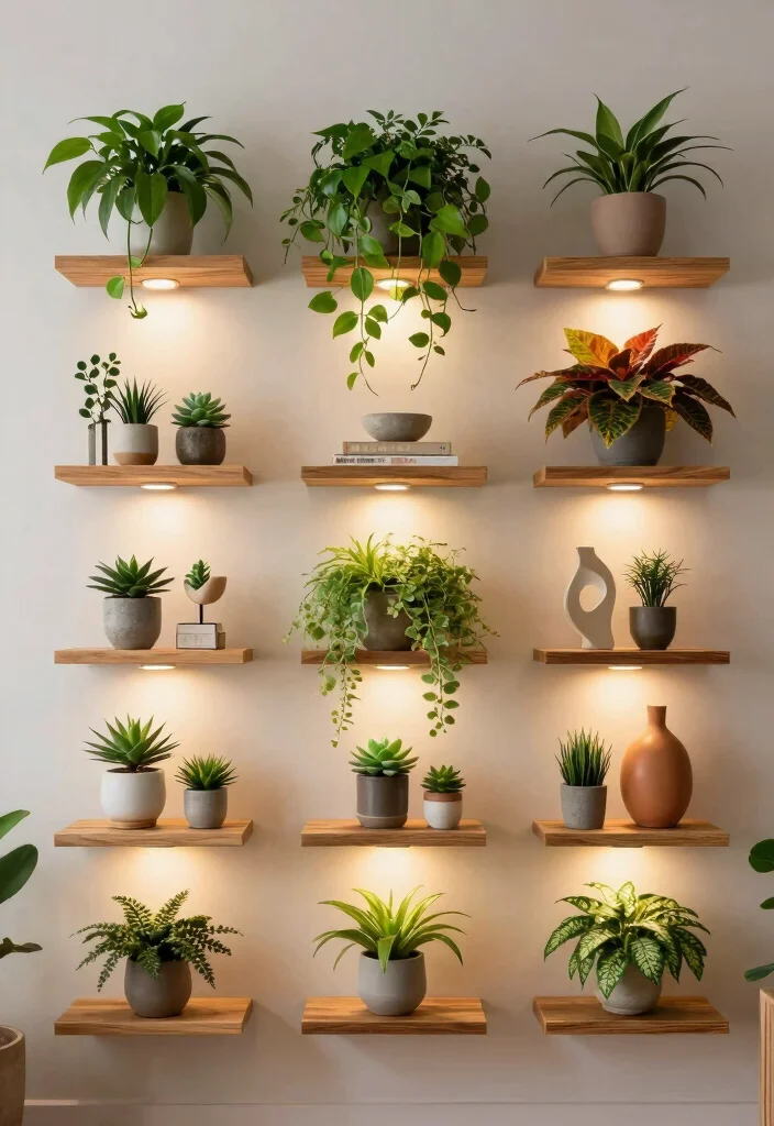 17 Living Room Plant Wall Ideas Fresh Lush Impact - 1. Grid of Shelves 1