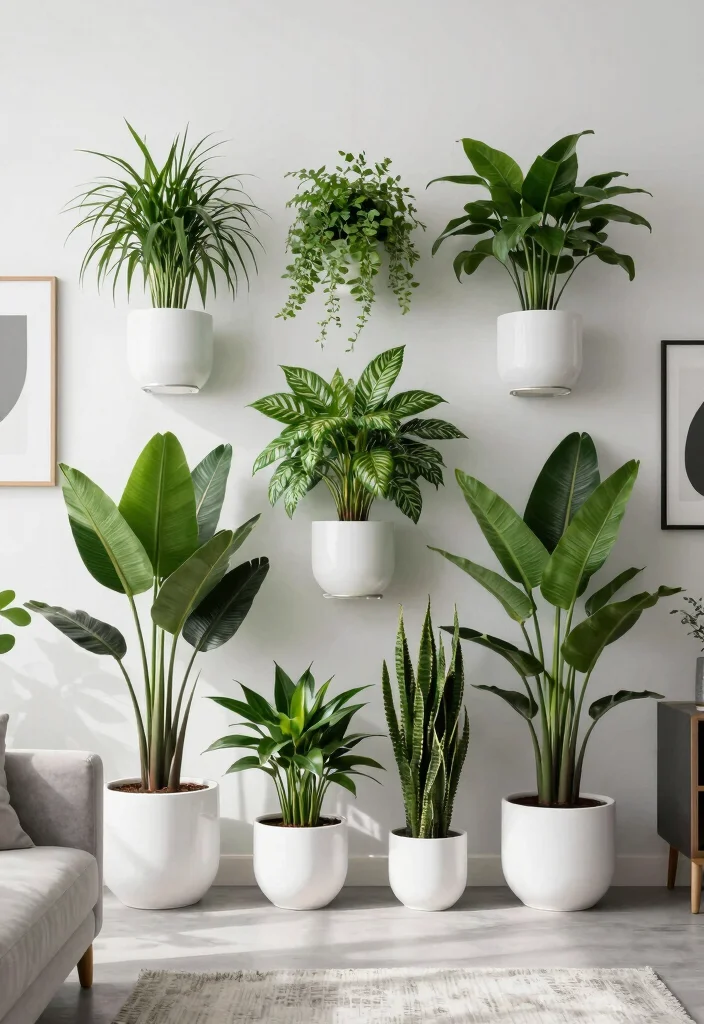 17 Living Room Plant Wall Ideas Fresh Lush Impact - 16. Monochromatic Plant Wall 1