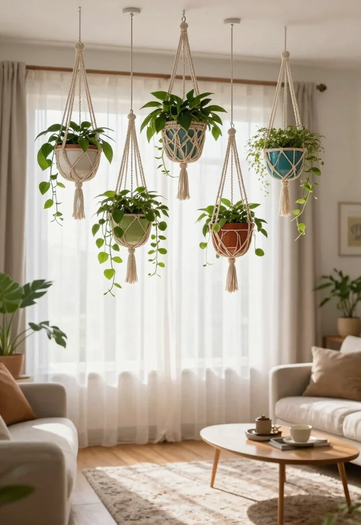 17 Living Room Plant Wall Ideas Fresh Lush Impact - 3. Hanging Planters 1