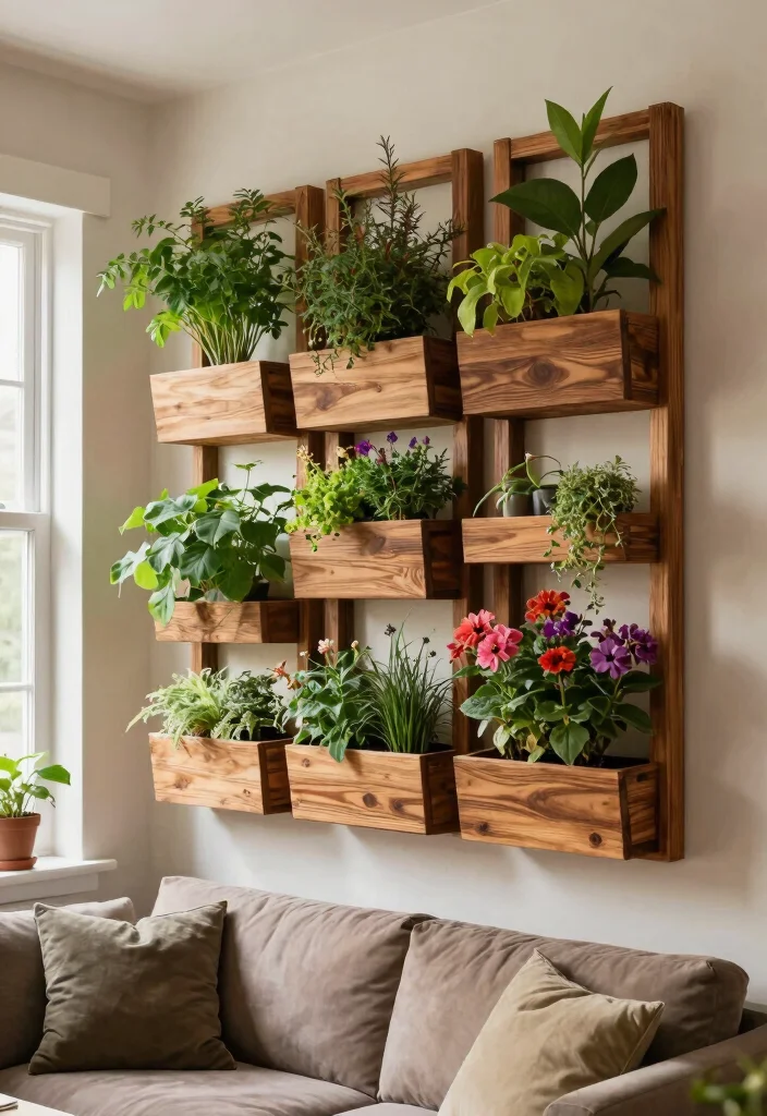17 Living Room Plant Wall Ideas Fresh Lush Impact - 9. Vertical Wooden Planter Boxes 1