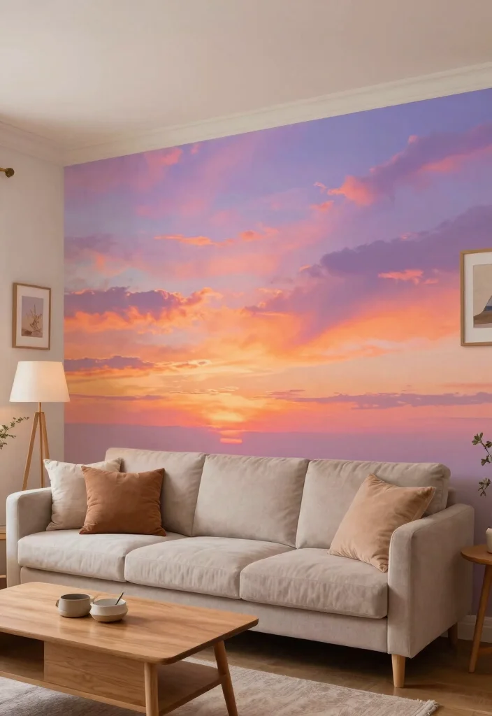 17 Living Room Wall Mural Ideas Artistic Statement Decor - 10. Dreamy Skies 1