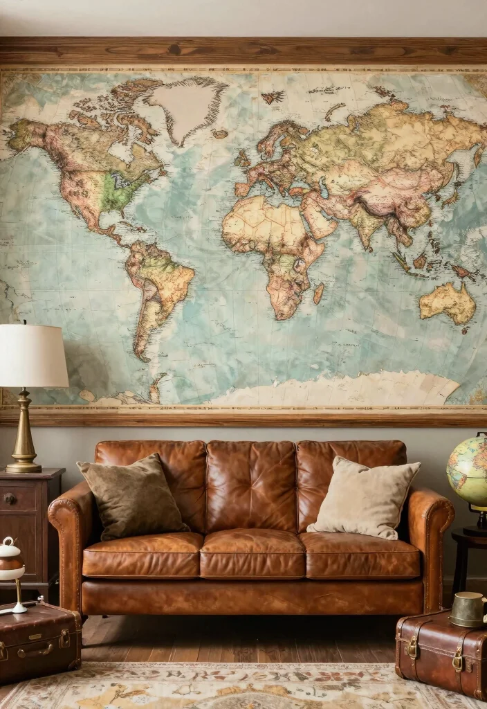 17 Living Room Wall Mural Ideas Artistic Statement Decor - 12. Vintage Maps 1
