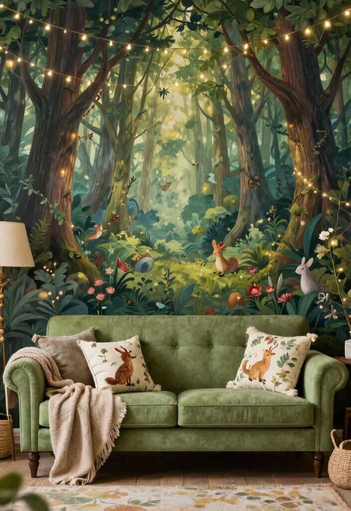 17 Living Room Wall Mural Ideas Artistic Statement Decor - 16. Enchanted Forest 1