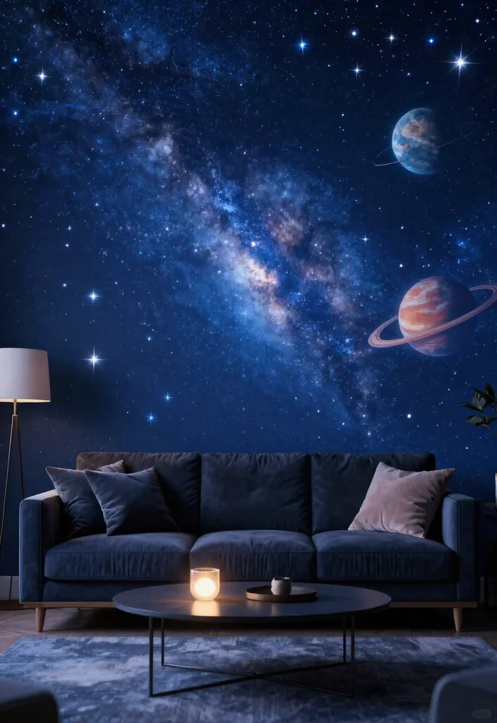 17 Living Room Wall Mural Ideas Artistic Statement Decor - 17. Celestial Dreams 1