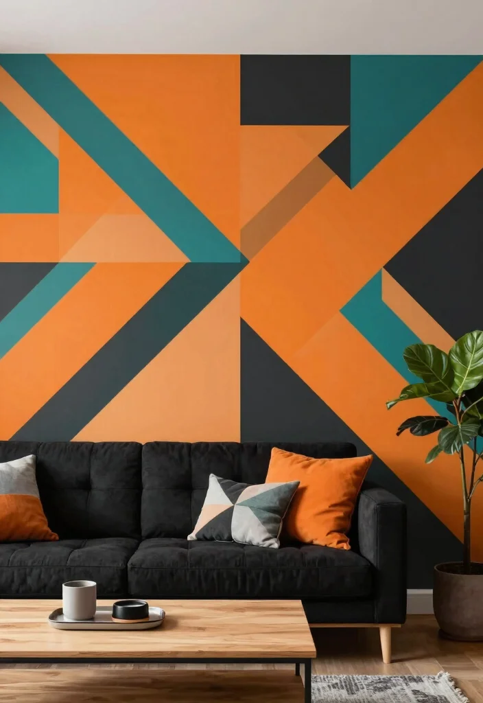 17 Living Room Wall Mural Ideas Artistic Statement Decor - 4. Geometric Patterns 1