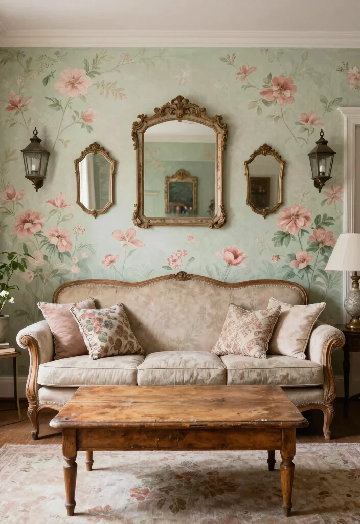 17 Living Room Wall Mural Ideas Artistic Statement Decor - 6. Vintage Charm 1