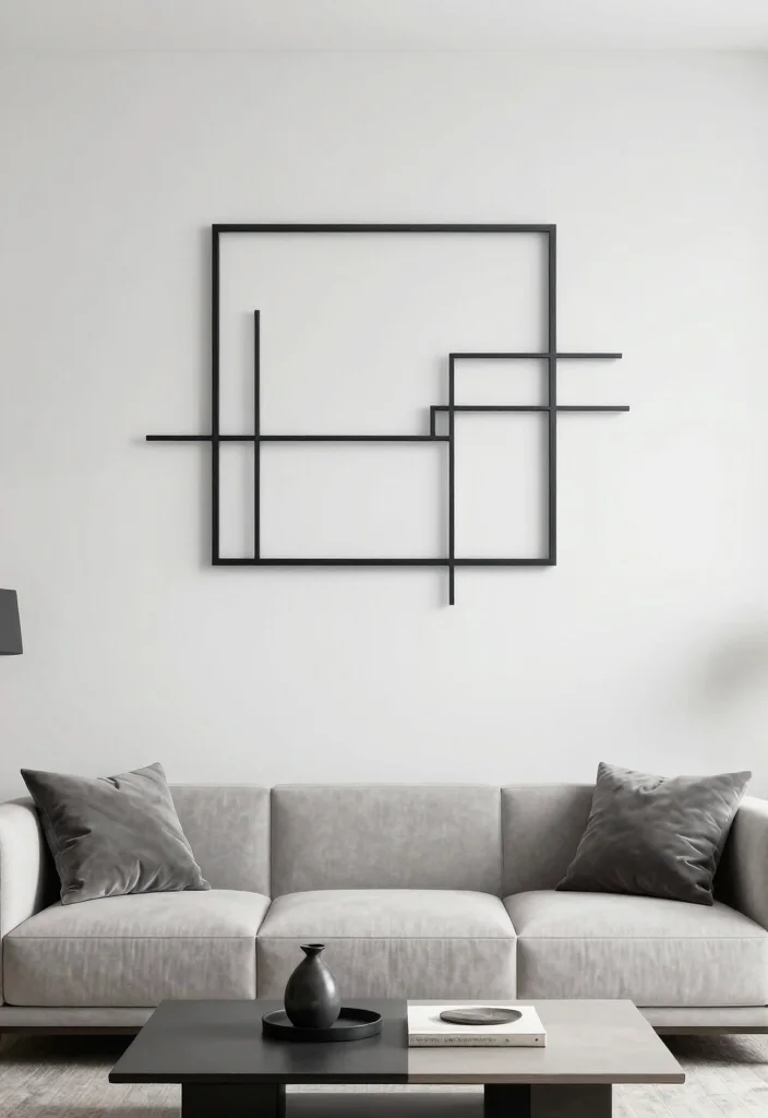 17 Metal Wall Decor Living Room Ideas: Modern Industrial Edge - 10. Minimalist Metal Art 1