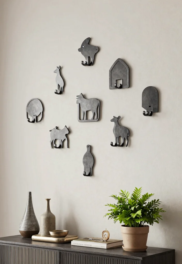 17 Metal Wall Decor Living Room Ideas: Modern Industrial Edge - 12. Metal Wall Hooks 1