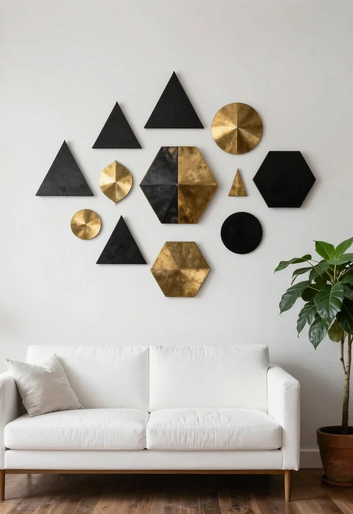 17 Metal Wall Decor Living Room Ideas: Modern Industrial Edge - 2. Geometric Wall Art 1