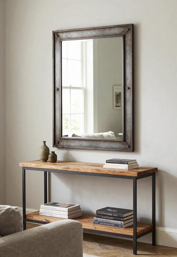 17 Metal Wall Decor Living Room Ideas: Modern Industrial Edge - 4. Industrial Mirror Frames 1