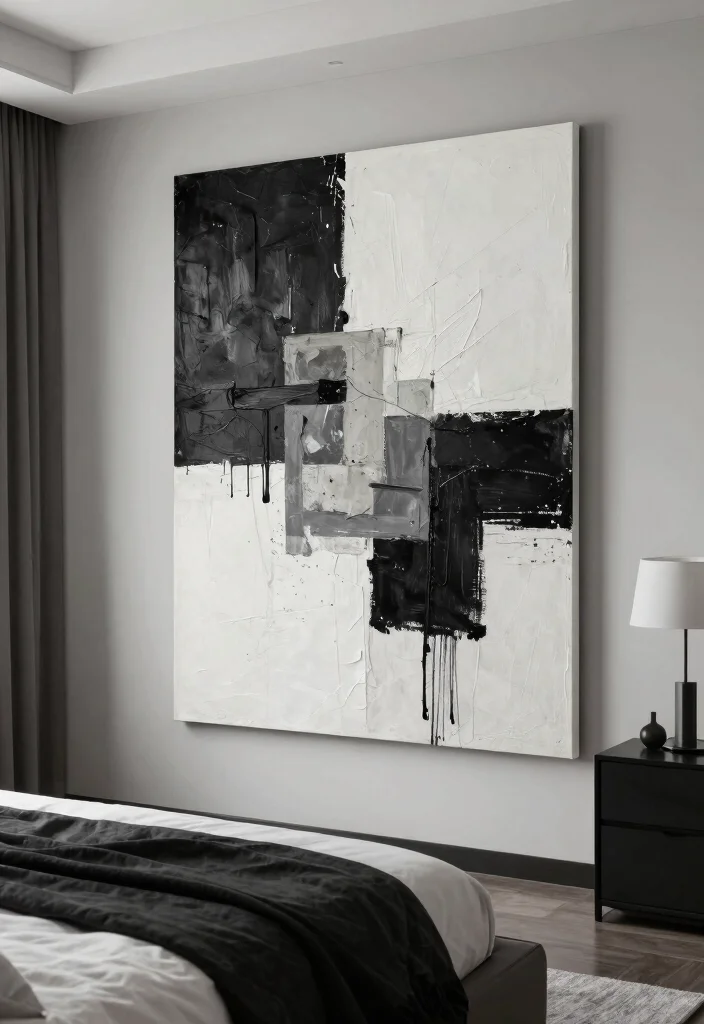 17 Painting Ideas on Canvas for Bedroom Artistic Touch - 14. Monochrome Mixed Media 1