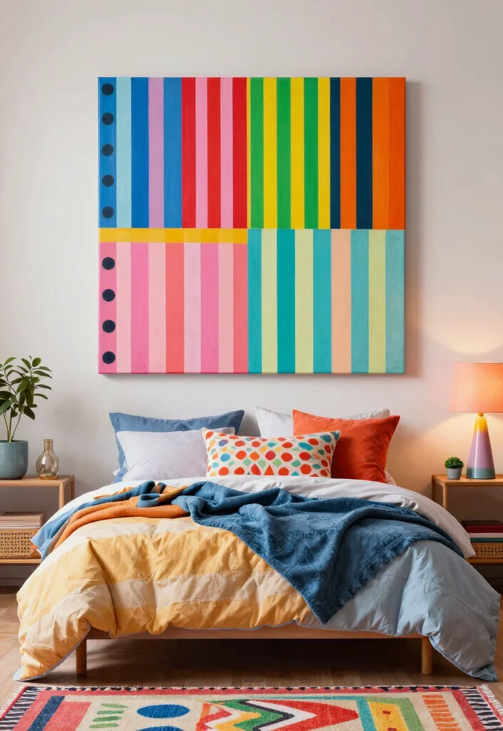 17 Painting Ideas on Canvas for Bedroom Artistic Touch - 17. Playful Patterns 1