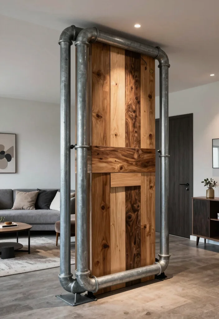 17 Partition Wall Living Room Entrance Ideas Smart Zoning - 11. Industrial Pipe Partition 1