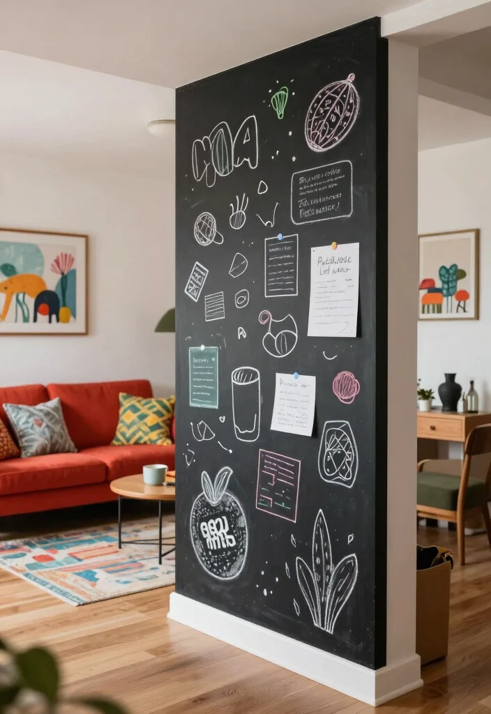 17 Partition Wall Living Room Entrance Ideas Smart Zoning - 14. Chalkboard Wall Partition 1