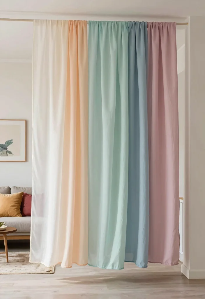 17 Partition Wall Living Room Entrance Ideas Smart Zoning - 15. Artistic Hanging Panels 1