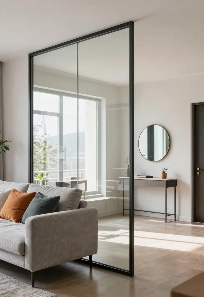 17 Partition Wall Living Room Entrance Ideas Smart Zoning - 3. Sleek Glass Partition 1