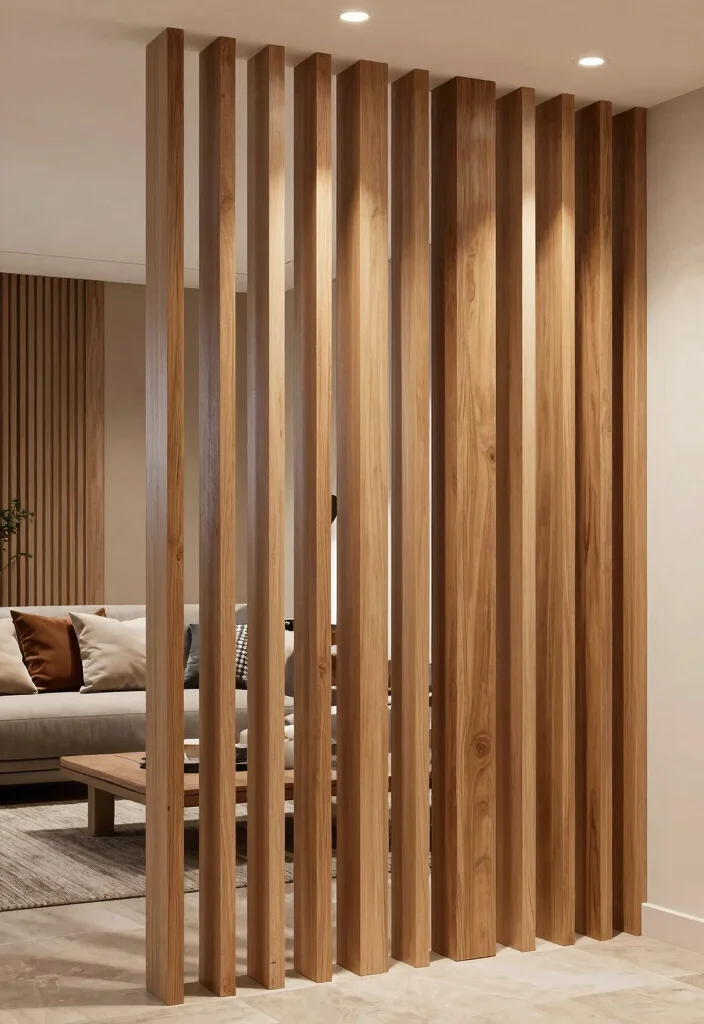 17 Partition Wall Living Room Entrance Ideas Smart Zoning - 4. Artistic Wooden Slats 1