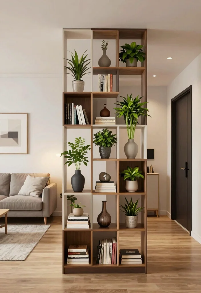 17 Partition Wall Living Room Entrance Ideas Smart Zoning - 7. Creative Room Divider Shelves 1