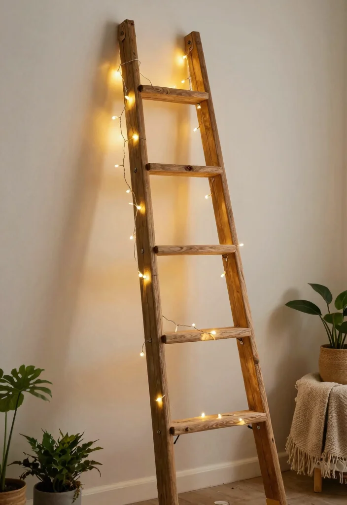 17 Small Cozy Bedroom Ideas Fairy Lights Room Decor Magic - 15. DIY Fairy Light Ladder 1