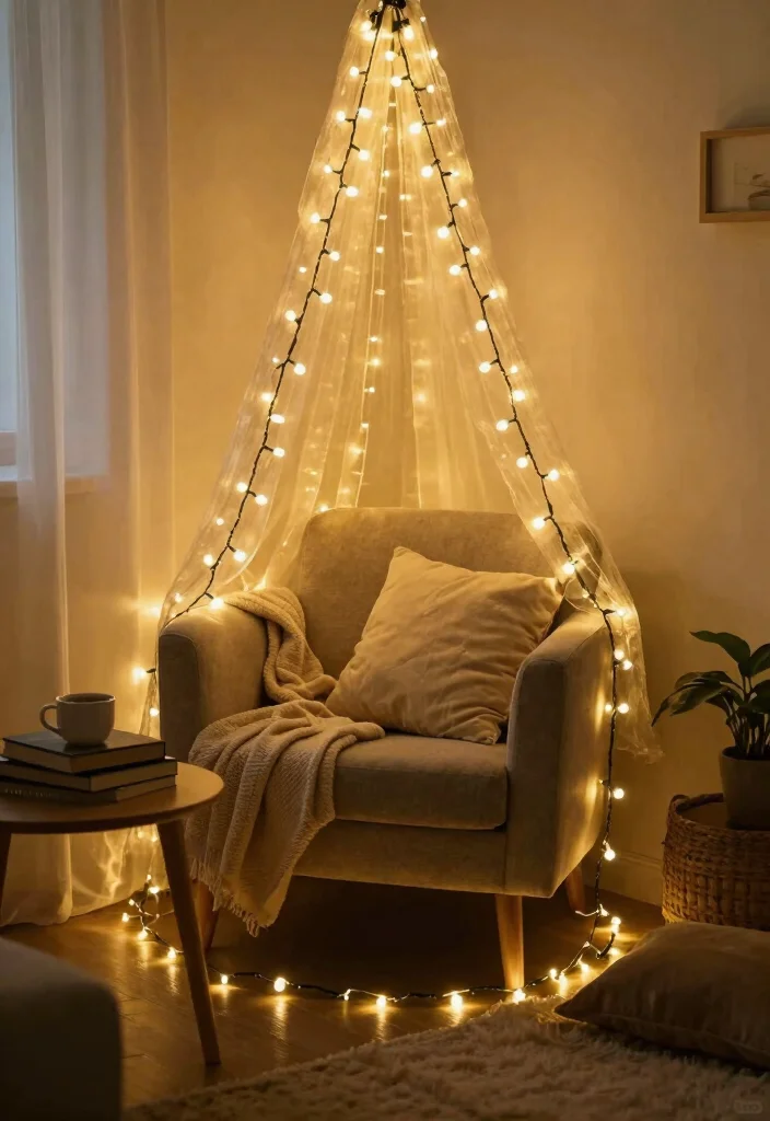 17 Small Cozy Bedroom Ideas Fairy Lights Room Decor Magic - 16. Cozy Nook with Fairy Lights 1