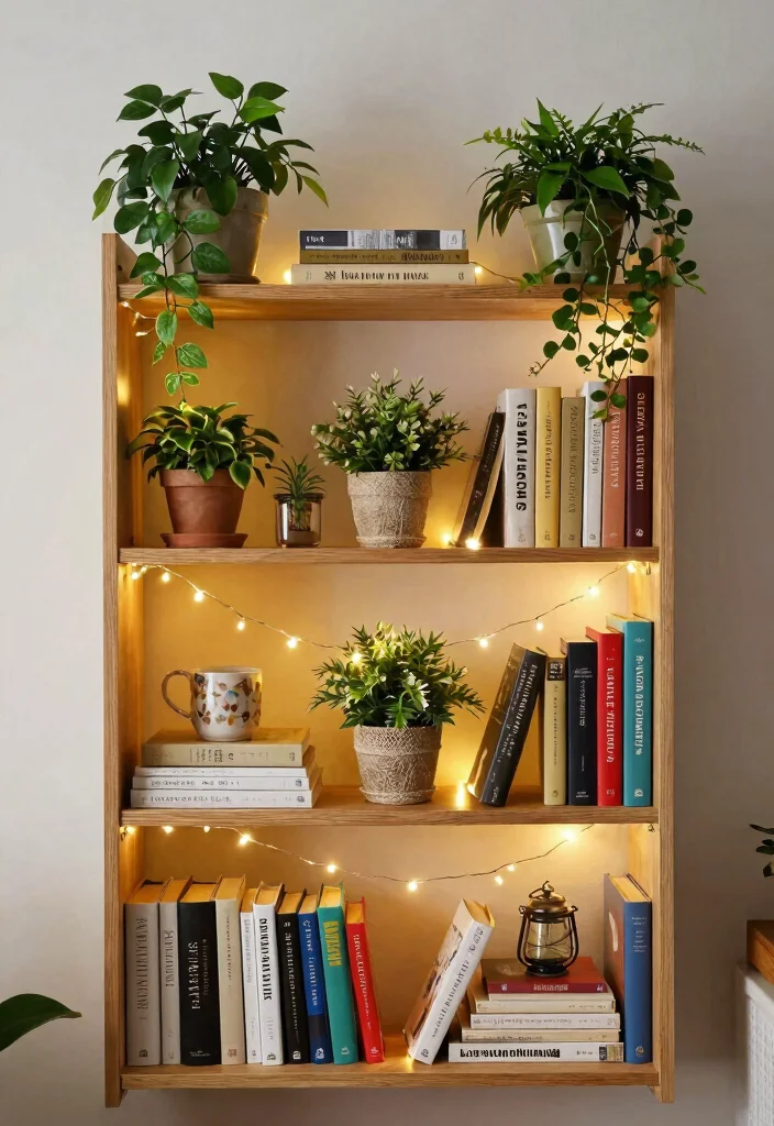 17 Small Cozy Bedroom Ideas Fairy Lights Room Decor Magic - 8. Shelf of Wonders 1