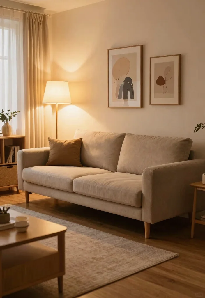 17 Sofa Bed Living Room Ideas for Smart, Flexible Living - 15. Layered Lighting Effects 1