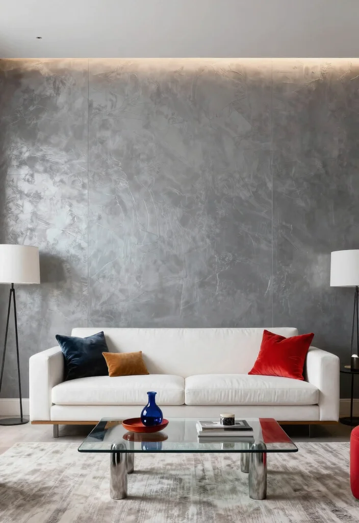 17 Venetian Plaster Walls Living Room Ideas Soft Luxury Texture - 12. Cool Steel Grey Sophistication 1