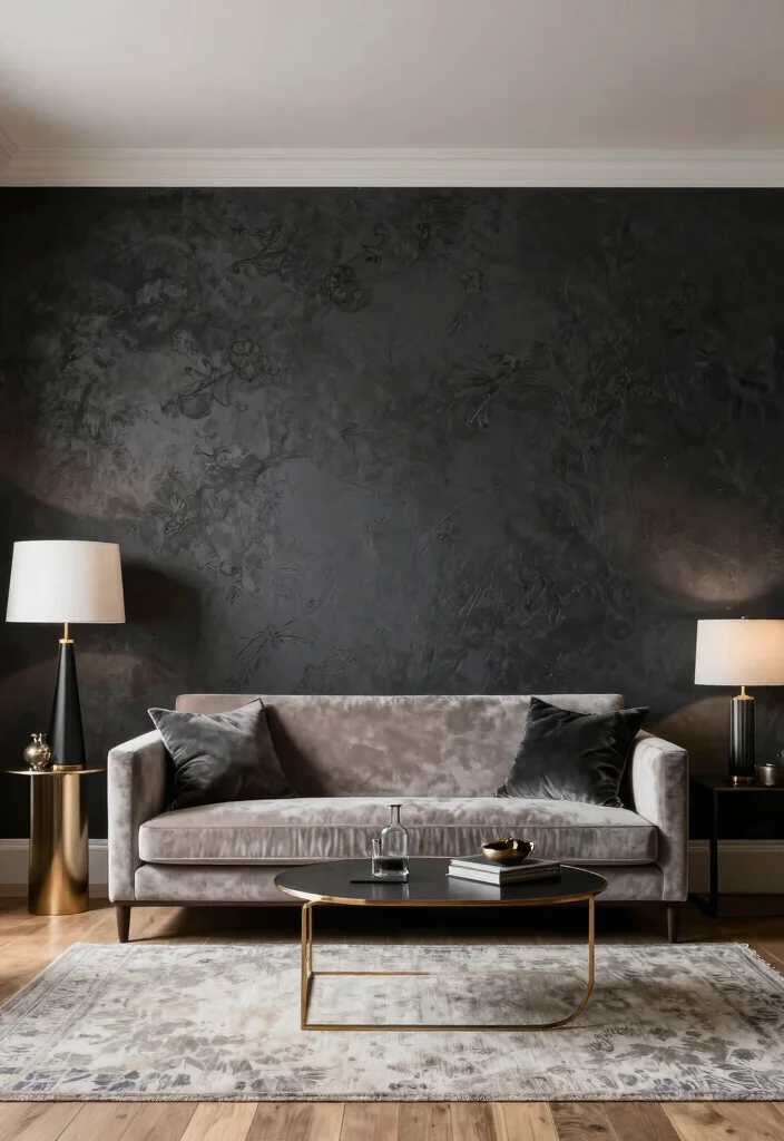 17 Venetian Plaster Walls Living Room Ideas Soft Luxury Texture - 4. Rich Charcoal for Drama 1