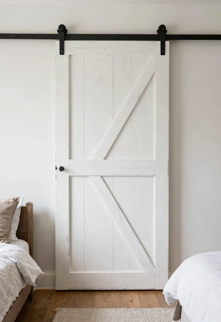 17 Wooden Accent Wall Bedroom Ideas for a Warm Textured Style - 14. Vintage Barn Door Wall 1
