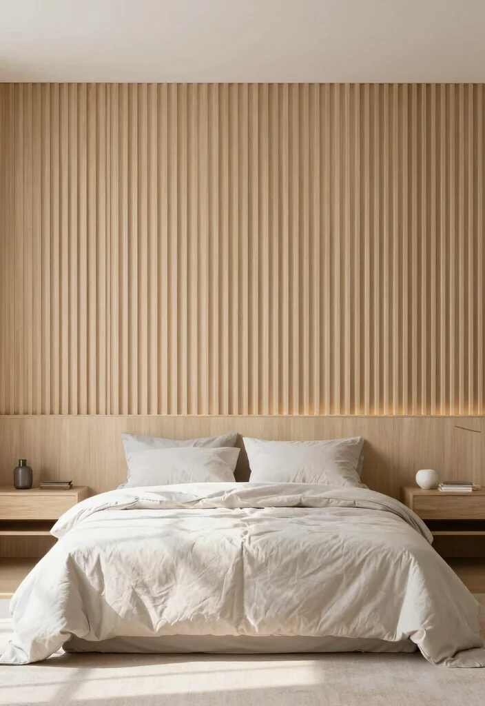 17 Wooden Accent Wall Bedroom Ideas for a Warm Textured Style - 17. Minimalist Wood Slats 1
